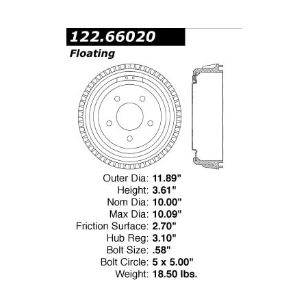 Centric Parts Premium Brake Drum, 122.66020 122.66020